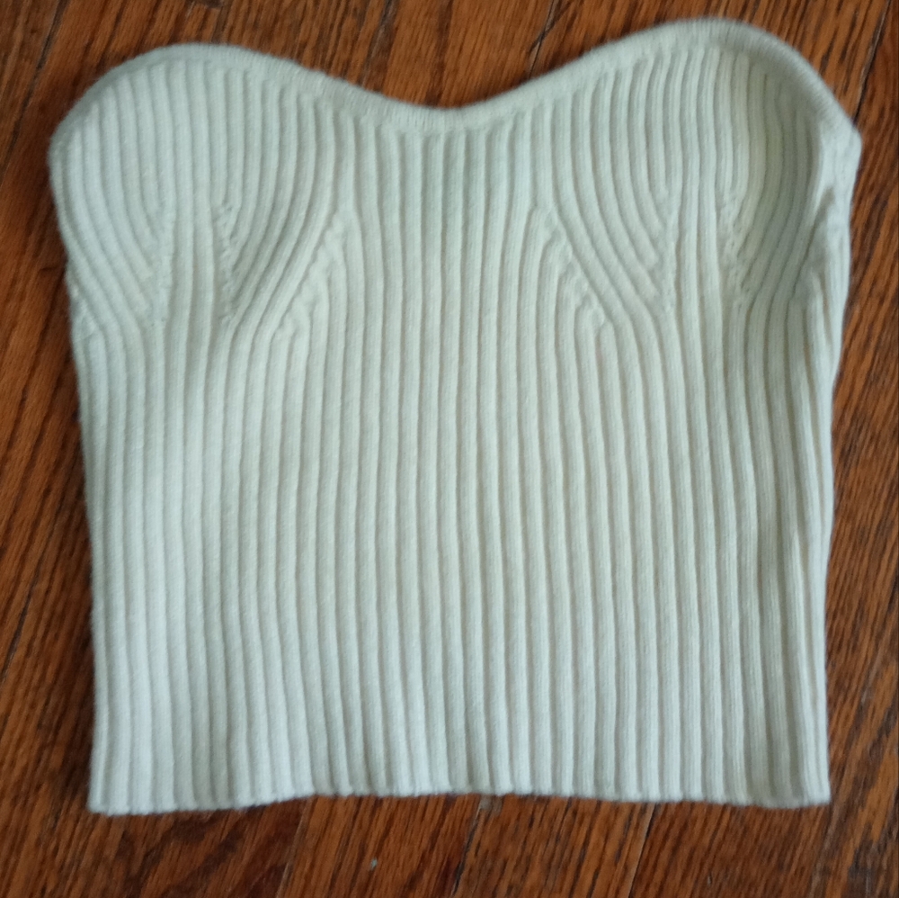 Lulu's Fascination Cream Ribbed Strapless Sweetheart Tube Top Size M